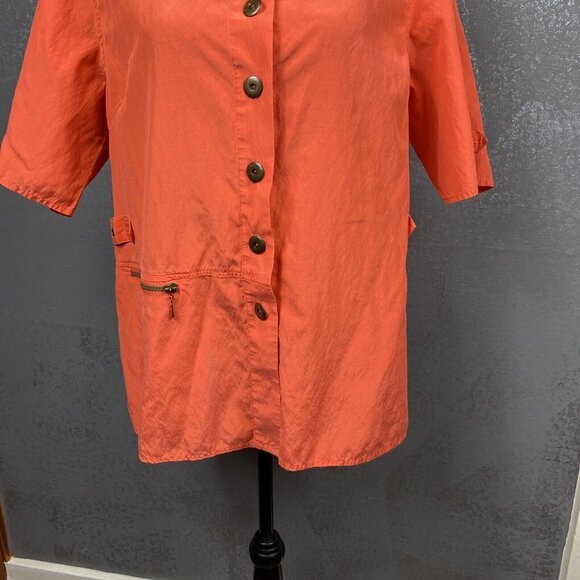 Alain Weiz Vintage Salmon Safari Button Up S/S Silk Blend Shirt Pocket. Size 14 - Picture 4 of 12